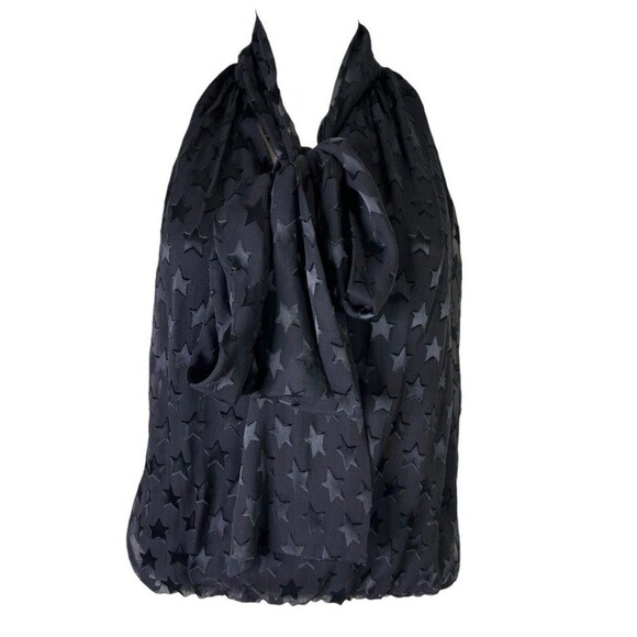 Alice + Olivia Delphine Black Star Burnout Print Silk Bow Tie Blouse Size Medium - Picture 3 of 11